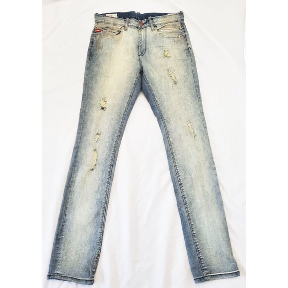 Lee Cooper East London Mens Zane Super Slim Tinted Distressed Denim Jeans Pants - Picture 2 of 10